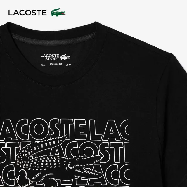 【LACOSTE】男裝-快乾描圖印花運動短袖T恤(黑色)