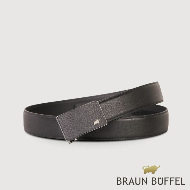 BRAUN BUFFEL 德國小金牛BRAUN BUFFEL 德國小金牛 台灣總代理 商務型男十字壓紋自動扣皮帶-黑色(BF24B-WEG046-BK)