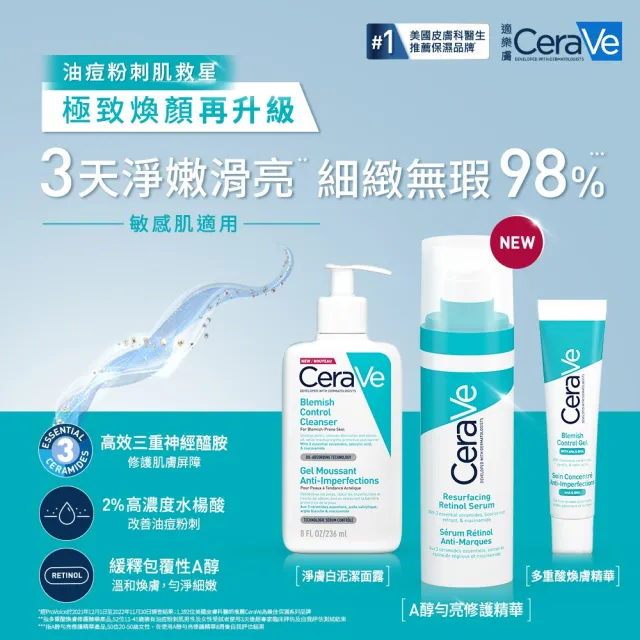 【CeraVe 適樂膚】全新上市痘疤修復組★A醇勻亮修護精華 30ml+全效超級修護乳 52ml(抗痘)