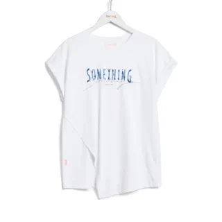 【SOMETHING】女裝 剪裁繡印花短袖T恤(白色)