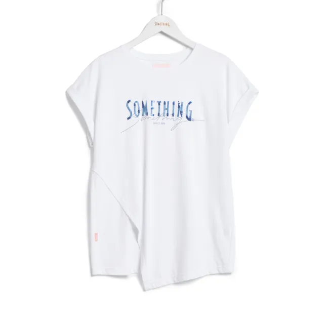 【SOMETHING】女裝 剪裁繡印花短袖T恤(白色)