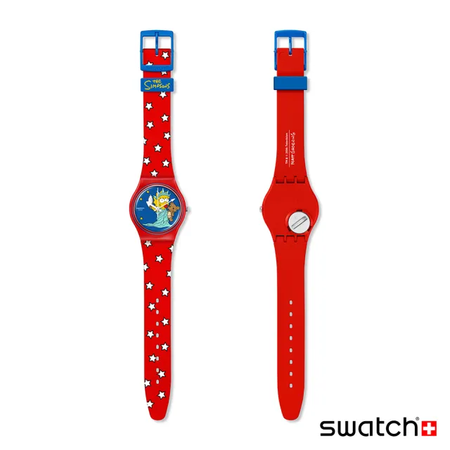 【SWATCH】Gent 原創 LITTLE LADY LIBERTY 辛普森家庭 美國國慶 男錶 女錶 手錶 瑞士錶 錶(34mm)