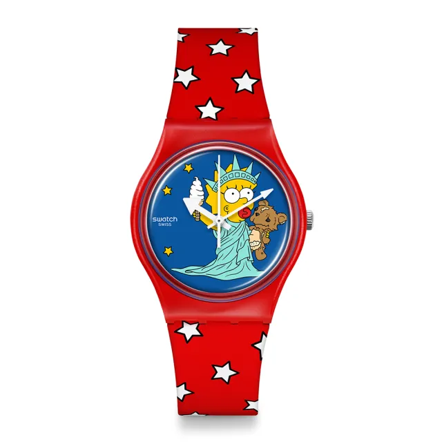 【SWATCH】Gent 原創 LITTLE LADY LIBERTY 辛普森家庭 美國國慶 男錶 女錶 手錶 瑞士錶 錶(34mm)