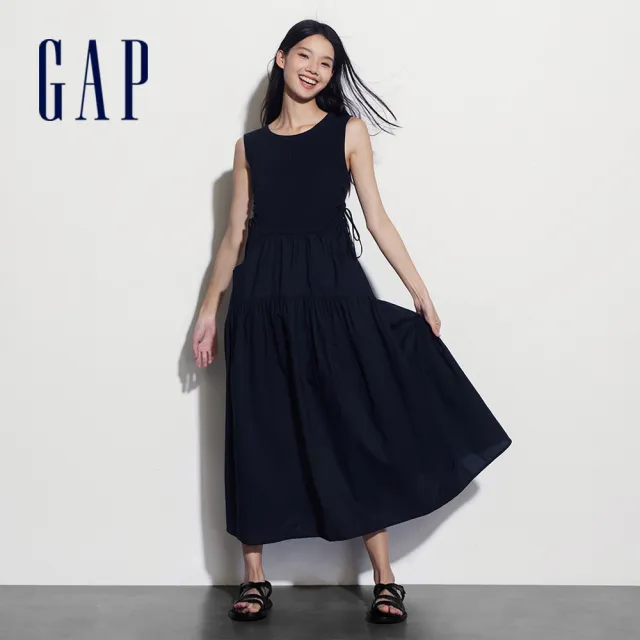 【GAP】女裝 Logo圓領無袖洋裝-黑色(537191)
