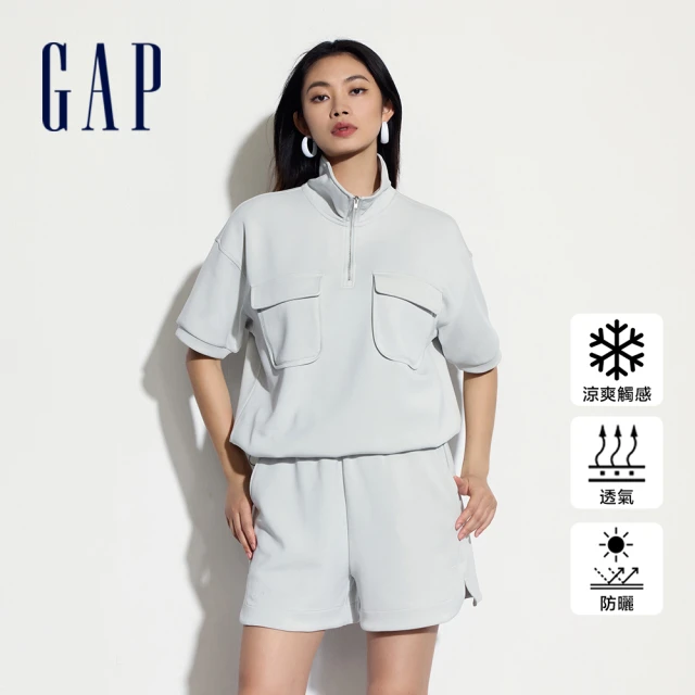 GAP 女裝 Logo防曬立領短袖T恤-淺灰色(520595)