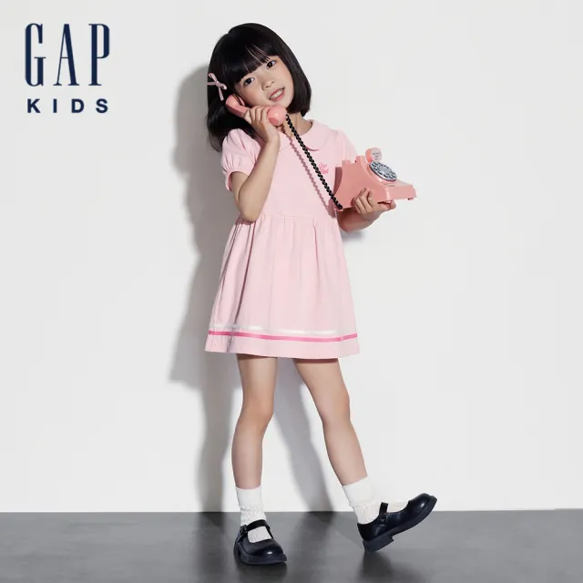 【GAP】女幼童裝 Logo印花翻領短袖洋裝-粉色(466248)