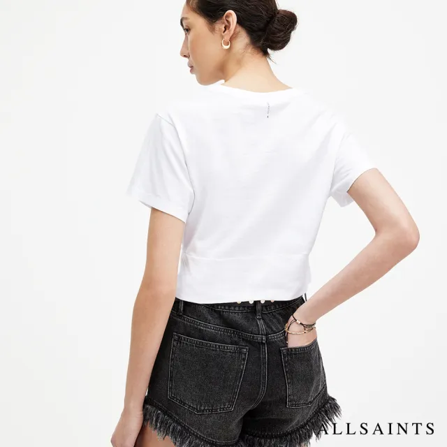 【ALLSAINTS】MALLINSON 短版純棉扭結短袖T恤-白 W092JA(修身版型)