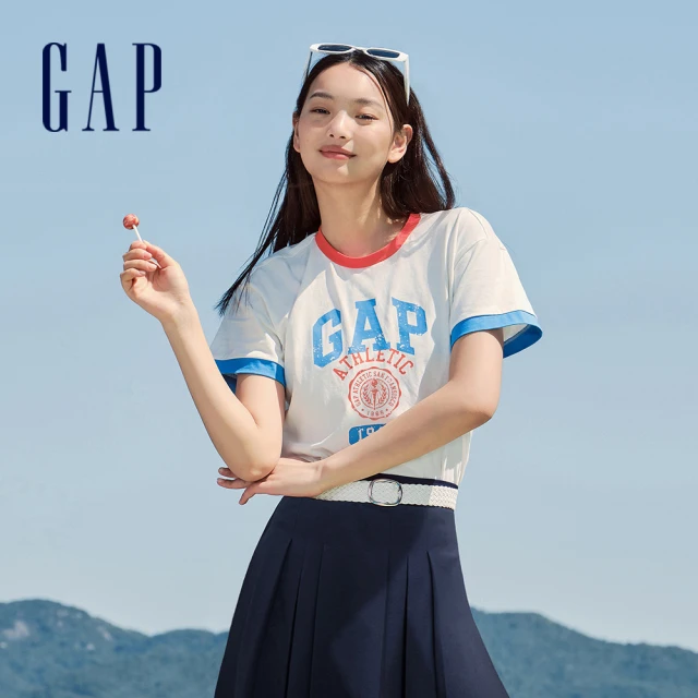 GAPGAP 女裝 Logo純棉印花圓領短袖T恤 親膚系列-白色(465261)