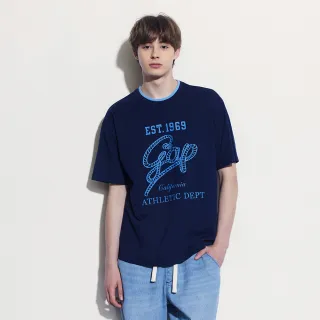【GAP】男裝 Logo純棉印花圓領短袖T恤-海軍藍(465595)