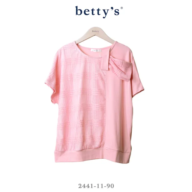 【betty’s 貝蒂思】格子蕾絲打結拼接短袖T-shirt(共二色)