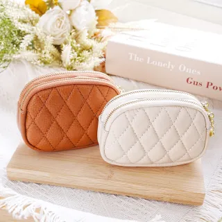 【MoonDy】交換禮物 包包 魚子醬零錢包 零錢包 錢包女 真皮包包 零錢包 雙拉鏈零錢包 牛皮零錢包 小