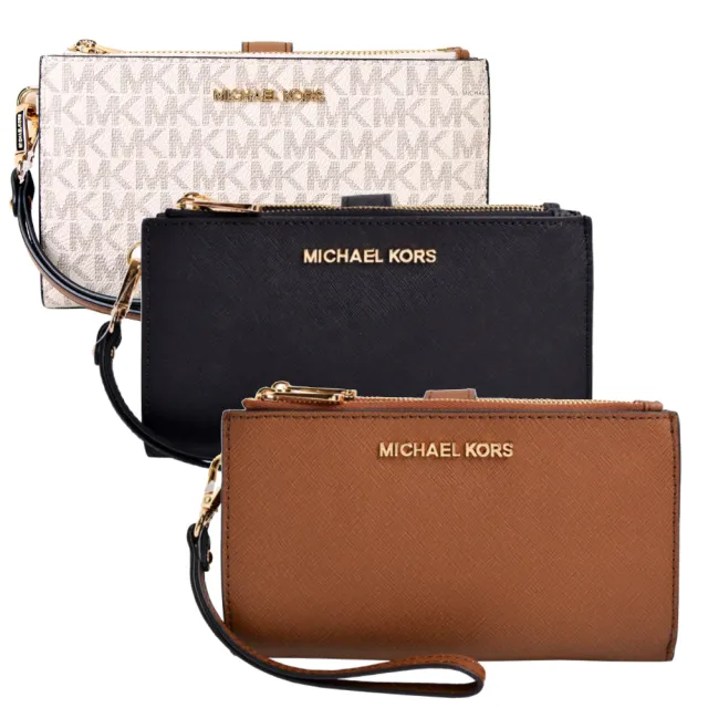 【Michael Kors】JET SET TRAVEL 經典LOGO防刮皮革雙層手拿長夾(多色任選)