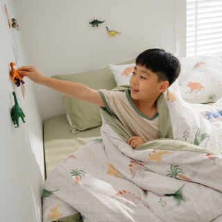 【翔仔居家】100%精梳純棉 兩用舖棉被套/四季被/被單-Dinosaur(單人)