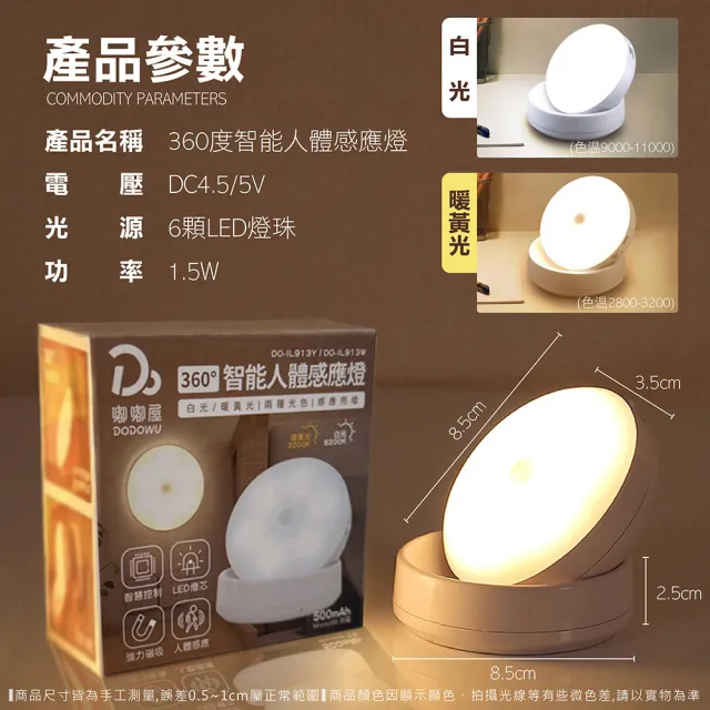 【SW】LED 360度智能感應燈 小夜燈 磁吸式USB充電(免打孔 USB充電/電池供電 走廊燈 櫥櫃燈)