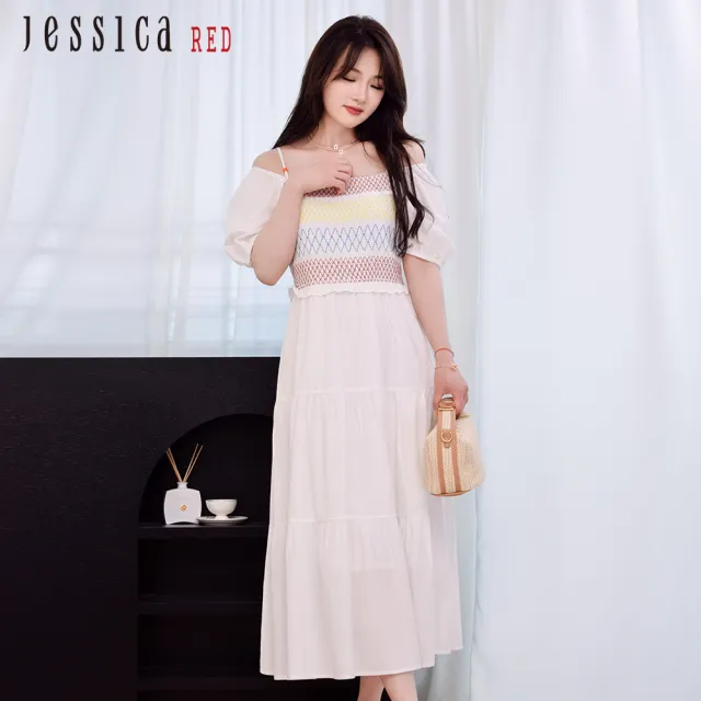 【Jessica Red】清新甜美短袖長洋裝R43712