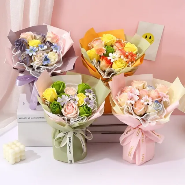 【JEN】韓式香皂花仿真花束4色可選(畢業典禮/情人節/母親節/生日禮物/節慶送禮)