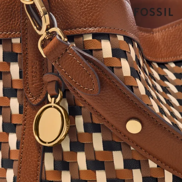 【FOSSIL】Jessie 真皮肩背水桶包-棕色編織 ZB11006249