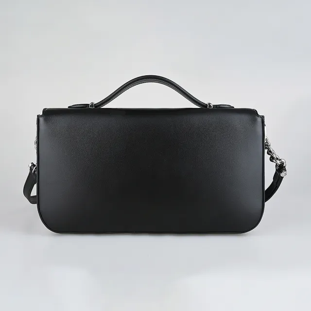 【GUCCI 古馳】GUCCI Petite 簍空雙G LOGO圓環設計牛皮扣式手提斜背包(小/黑)
