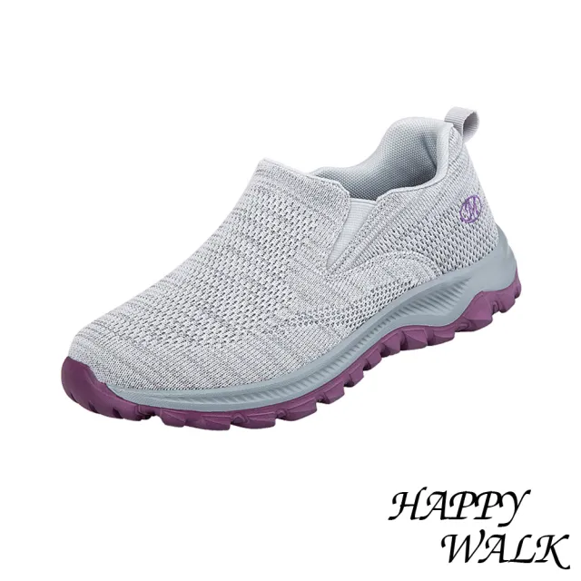 【HAPPY WALK】網面健步鞋/舒適透氣網面飛織緩震軟底休閒健步鞋(淺灰)