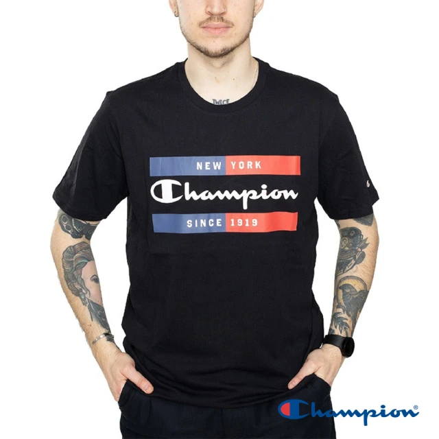 Champion 官方直營-純棉LOGO印花短袖T恤-男(黑色)