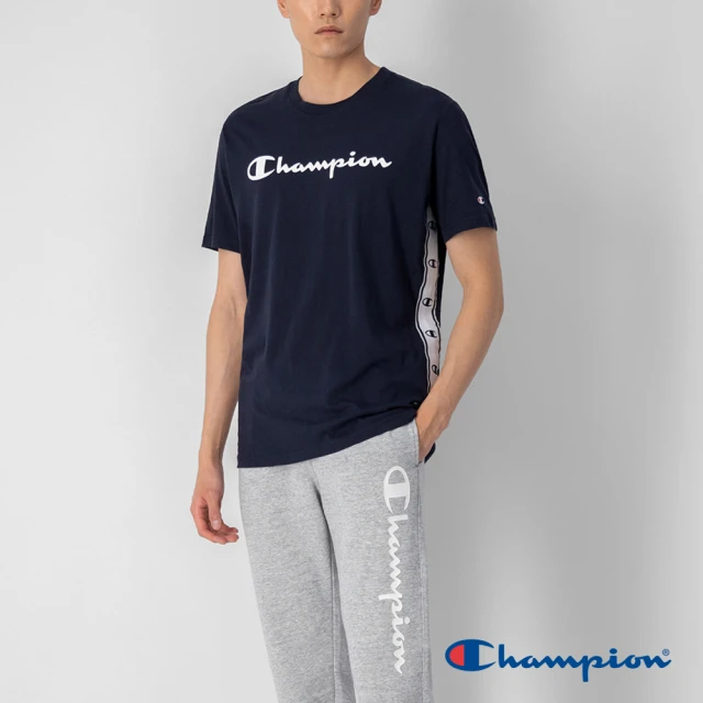 Champion 官方直營-純棉織帶LOGO印花短袖TEE-男(深藍色)