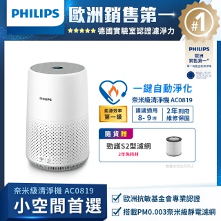 【Philips飛利浦】奈米級空氣清淨機-輕盈小巧360度淨化★適用9坪(AC0819)