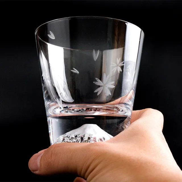 【田島硝子】日本職人手工吹製  富士山杯 櫻花限量款 威士忌杯 隨飲料變色 酒杯(TG16-015-RS)
