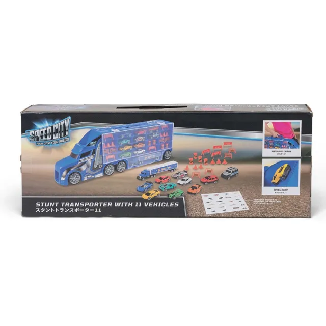 【ToysRUs 玩具反斗城】Speed City極速城市 運輸車-含11台車 藍色