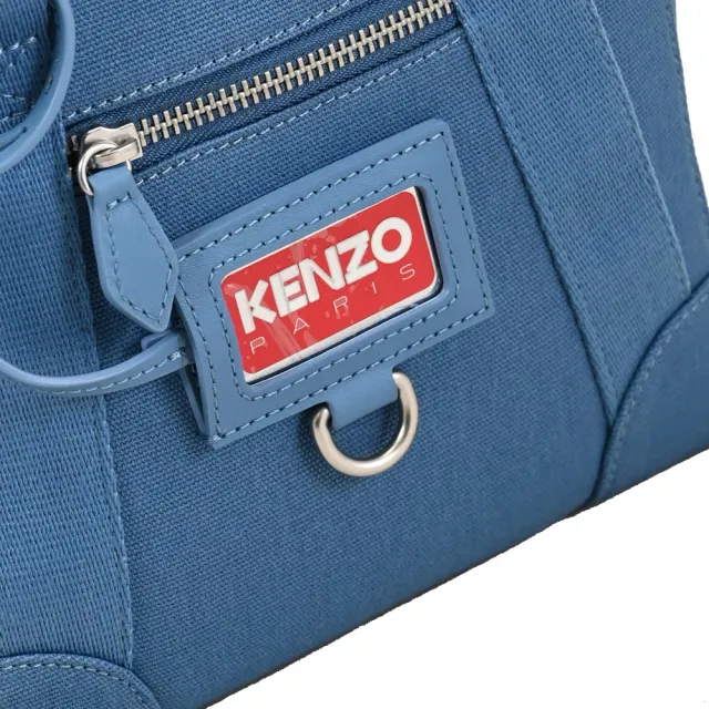 【KENZO】經典品牌LOGO帆布寬背帶手提包斜背包托特包兩用包(天藍)