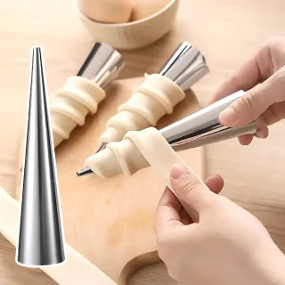 【螺旋麵包】不鏽鋼錐形羊角酥模具-2入(易脫模 牛角麵包 大螺管 螺旋 麵包模具 烘焙模具 丹麥管)