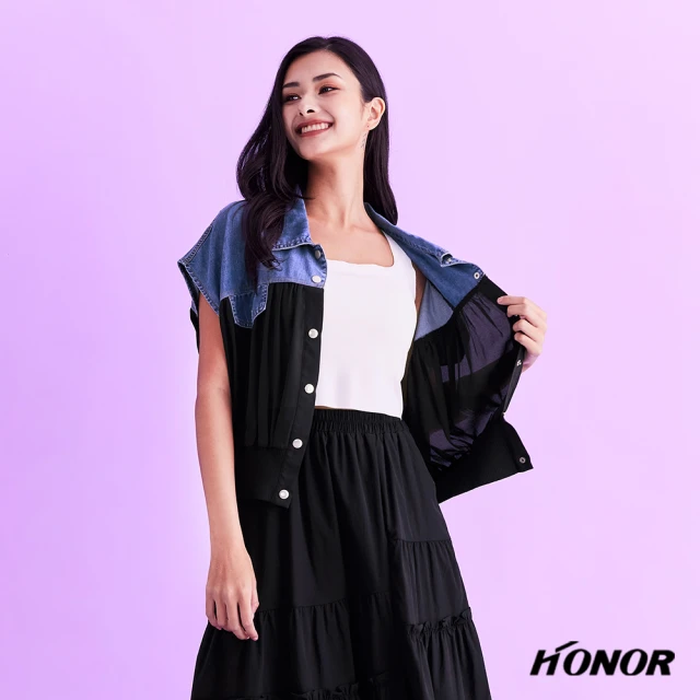 HONOR 山形屋HONOR 山形屋 排釦牛仔拼接落肩立袖收腰外套