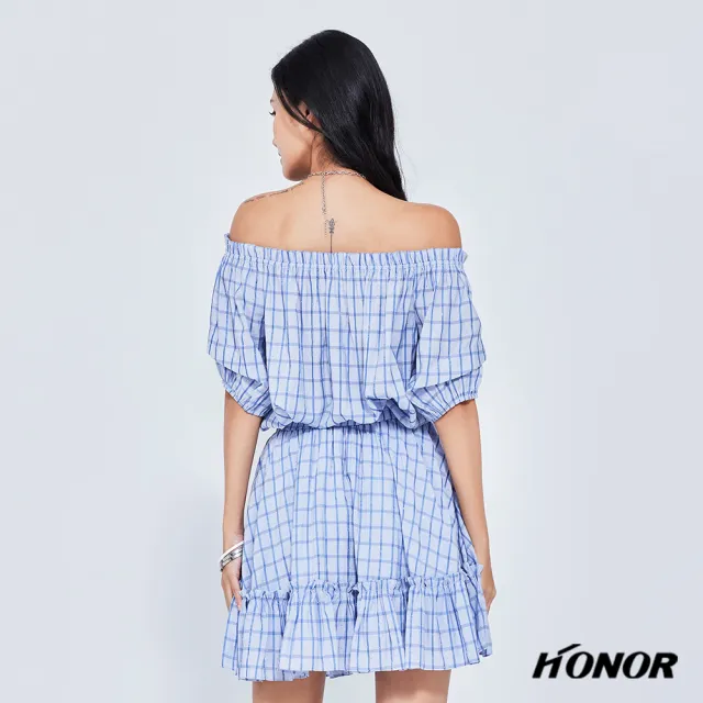 【HONOR 山形屋】一字領水鑽燈籠袖抓皺收腰兩件式洋裝