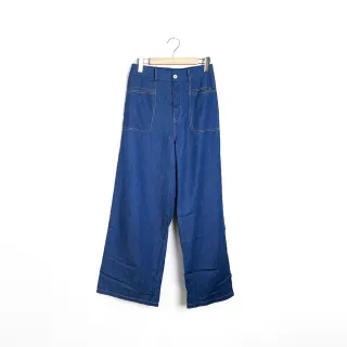 【CUMAR】大口袋設計鬆緊腰頭全棉薄牛仔長褲(淺藍 深藍)