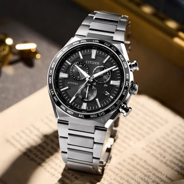 【CITIZEN 星辰】GENTS系列 電波對時 鈦金屬 光動能計時腕錶 錶 手錶 送禮(CB5966-69E)