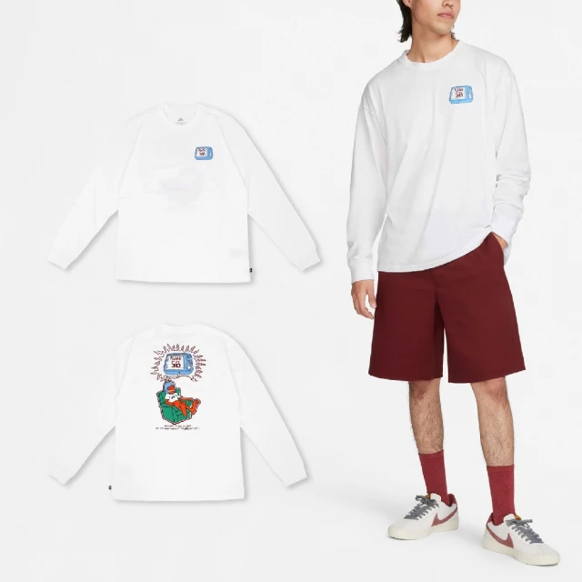 NIKE 耐吉 長袖 SB Long Sleeve Tee 男款 白 純棉 寬鬆 薄長T 棉T(FQ3714-100)