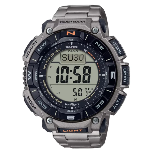 CASIO 卡西歐 PROTREK 多功能太陽能電力 登山鈦金屬電子錶 黑灰 PRG-340T-7_51.7mm