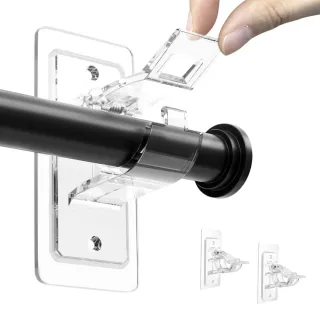 【PLUSIEURS】透明黏貼掛鉤 伸縮桿支架 免釘牆(一組2入黏貼螺絲兩用)