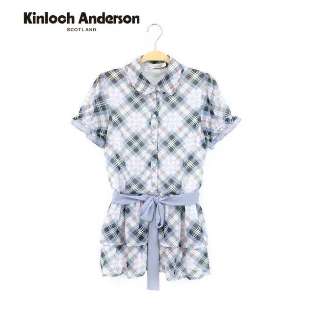 【Kinloch Anderson】俏麗藍格雪紡立領長版短袖上衣 金安德森女裝(KA0485107)