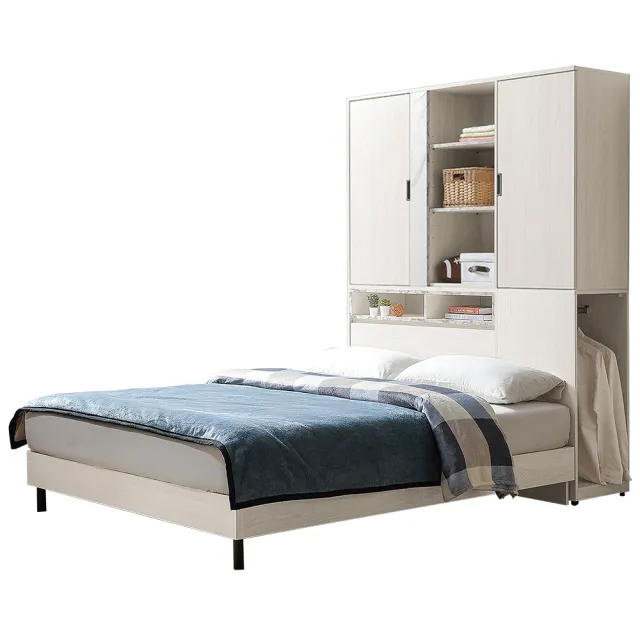 【Hampton 漢汀堡】茹伊5尺雙人床組-衣櫃床頭箱式(雙人床/衣櫃床頭箱/床架/床組/床頭箱)