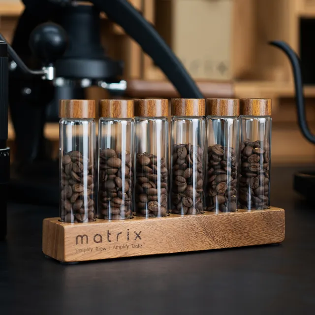 【Matrix】胡桃木蓋咖啡豆玻璃試管密封保存罐 6入組(咖啡豆 密封罐 試管)