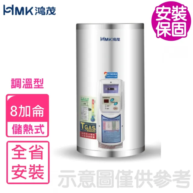 【HMK 鴻茂】8加侖調溫型直立式儲熱式電熱水器(EH-0801TS基本安裝)