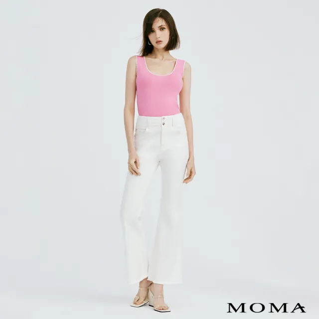 【MOMA】彈力牛仔高腰喇叭褲(白色)