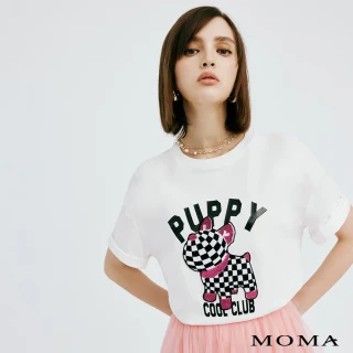 【MOMA】格紋小狗寬鬆感T恤(白色)