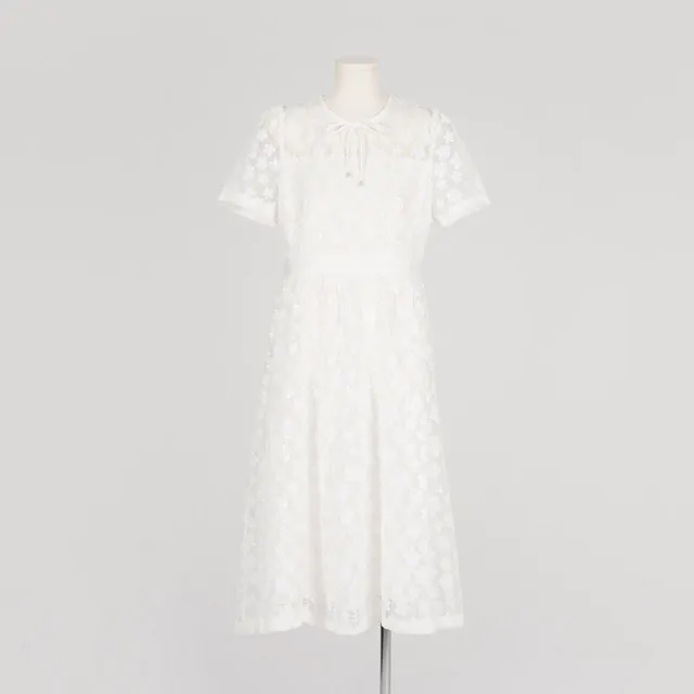 【MOMA】網格蕾絲亮片小花洋裝(白色)