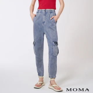 【MOMA】天絲牛仔工裝縮口褲(藍色)