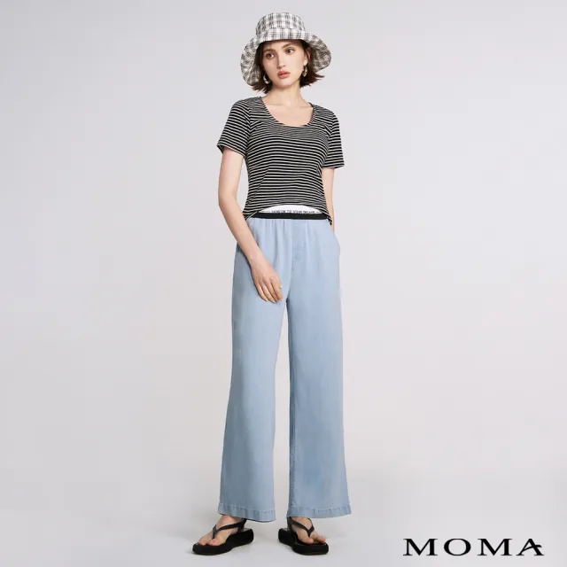 【MOMA】運動織帶天絲牛仔寬褲(淺藍色)