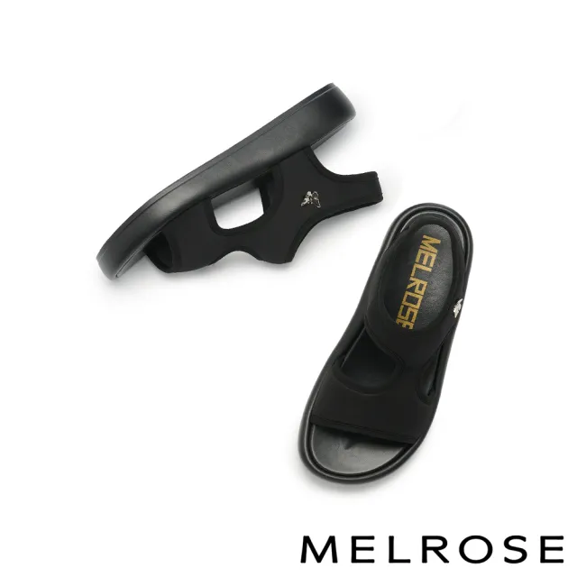 【MELROSE】美樂斯 日常美學蝴蝶結飾釦萊卡布厚底涼鞋(黑)