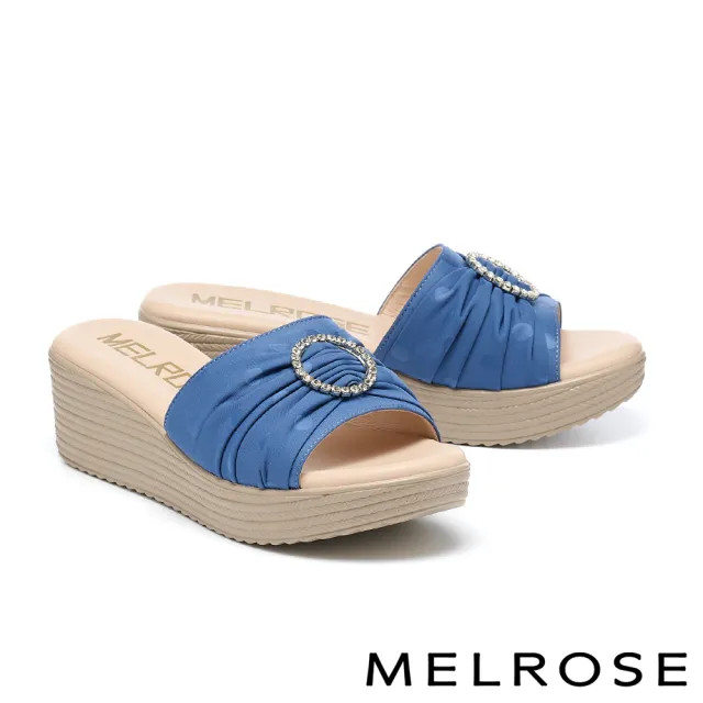 【MELROSE】美樂斯 夏日輕旅 豔夏圓鑽釦花布輕量厚底拖鞋(藍)