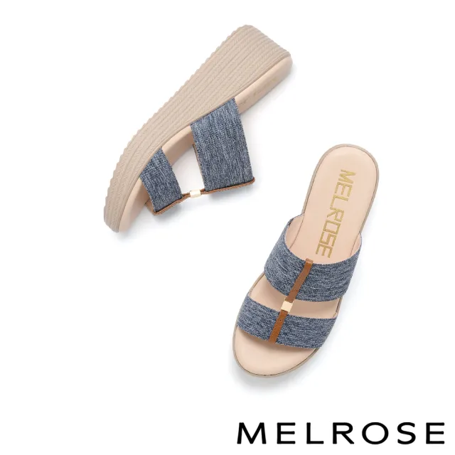 【MELROSE】美樂斯 清新寬版彈力繫帶楔型厚底拖鞋(藍)