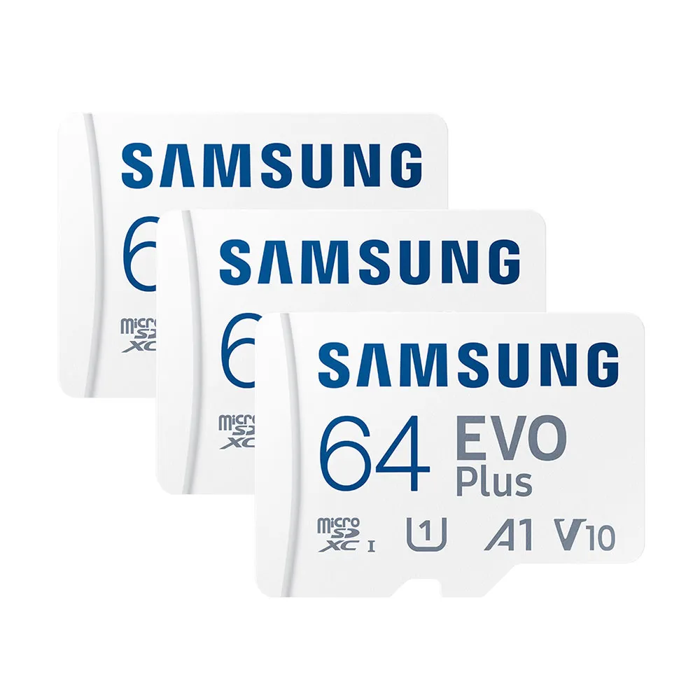 三入組【SAMSUNG 三星】EVO Plus microSDXC U1 A1 V10 64GB記憶卡 公司貨(2024新版 讀取最高160MB/s)